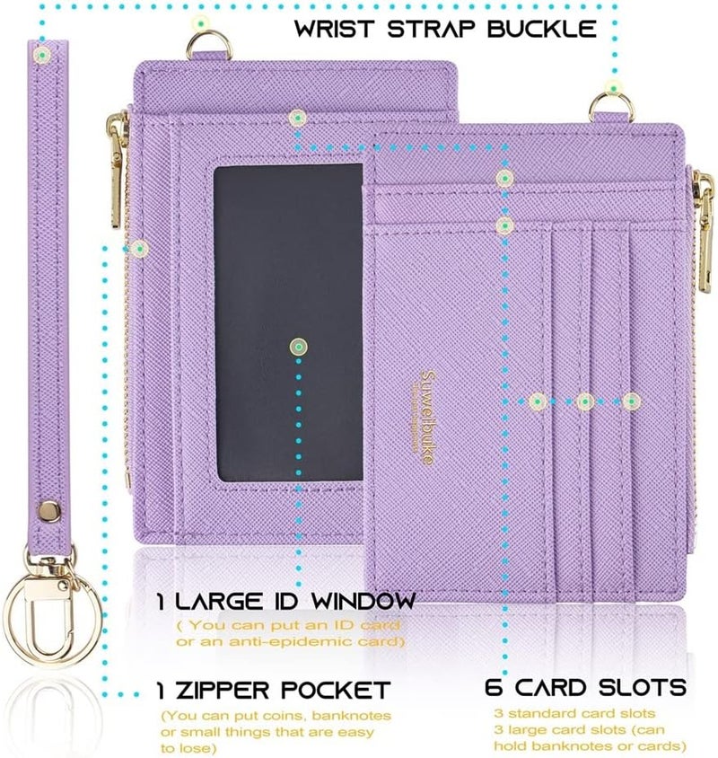 Wikavanli Women Slim Rfid Blocking Credit Card Case Holder Wristlet Zip ID Case Wallet Small Compact Leather Wallet Coin Purse with Keychain (Light Purple a) - Image 5